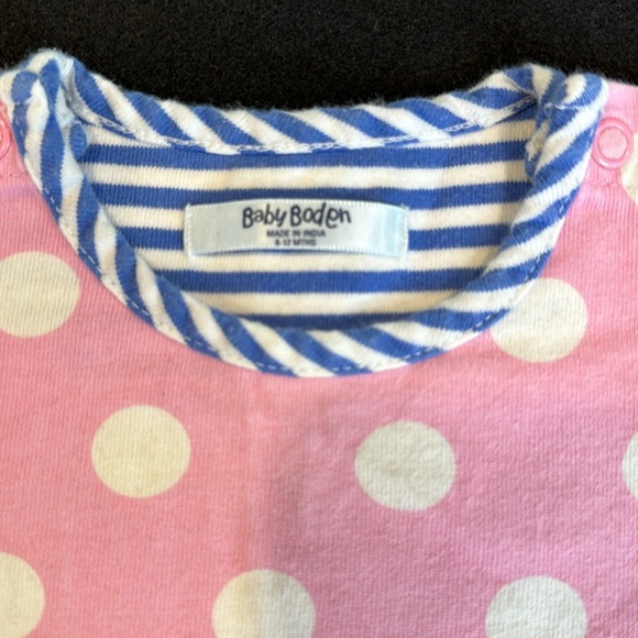 Baby Boden red, pink white and blue striped and polka dot 6-12 month dress - Picture 4 of 6